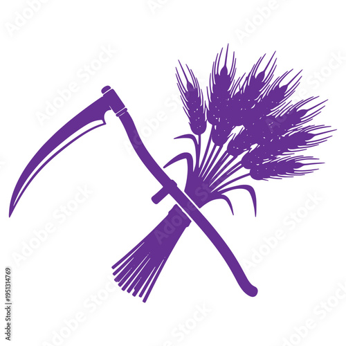 Scythe and wheat sheaf harvest illustration isolated on transparent background