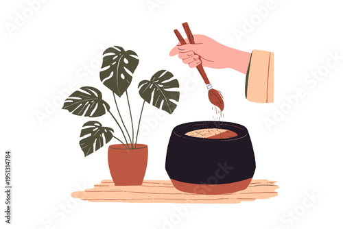 Eco-Conscious Artist Using Recycled Brush and Natural Pigments