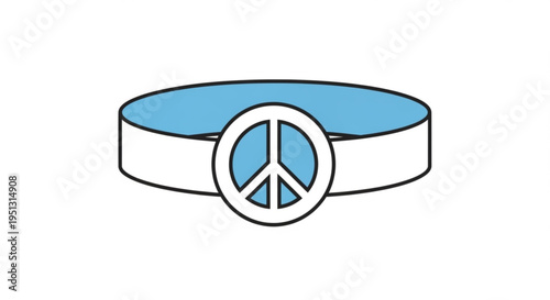 Peace sign blue and white wristband symbolizing harmony and unity in a simple line art style