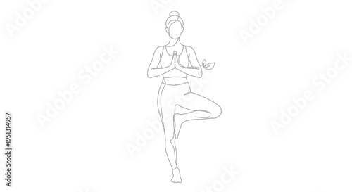 Woman in yoga pose line art on white background for health and wellness
