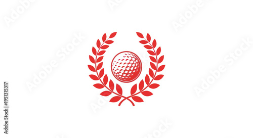 Golf Ball Emblem with Laurel Wreath, Symbol of Victory and Achievement