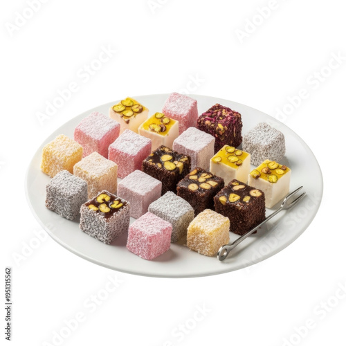 Assortment of Turkish Delight on a white plate