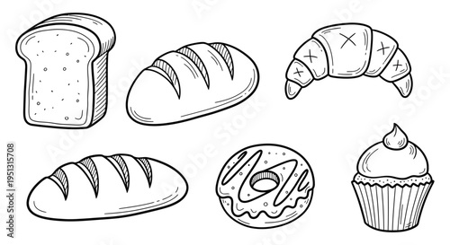 A set of freshly baked bread and sweet pastries on a table