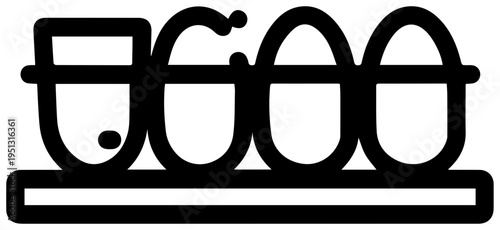 Minimalist black and white line art icon representing a tray of four eggs being dyed for easter symbolizing spring celebration and creative food preparation with a clean modern