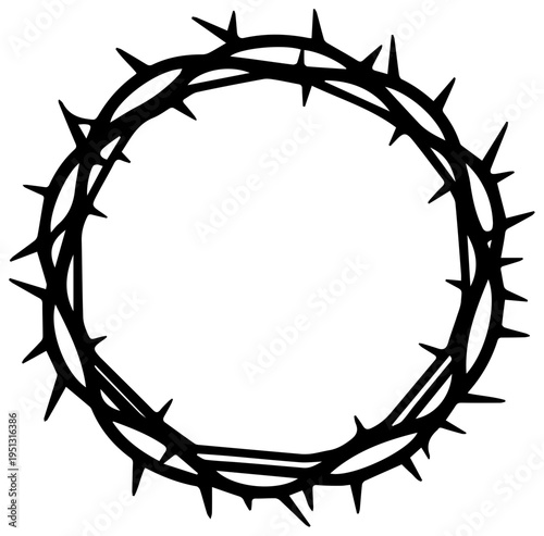 Minimalist black outline icon symbolizing a crown of thorns representing sacrifice religious devotion and suffering isolated on a clean white background a powerful christian