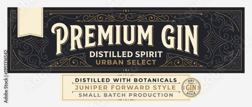 Premium gin label design featuring urban select and juniper forward style with botanical details