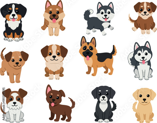 Pixel Art Cute Dogs Collection Minimal Flat Design White Background Isolated Objects