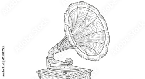 Vintage gramophone illustration detailed vector art of antique music device