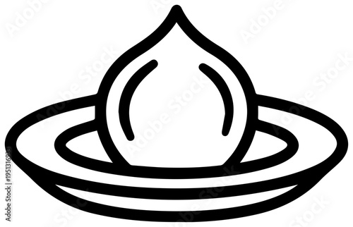 Minimalist outline icon representing a deviled egg appetizer served on a simple plate perfect for food blogs recipe apps and culinary websites conveying a clean and modern