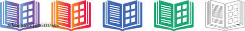 Open Book Icon Set in Vibrant Gradient and Line Art Styles icon set