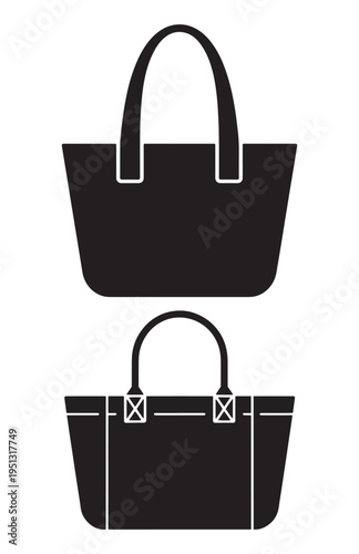 Two black silhouette icons of tote bags, representing fashion, shopping, and everyday carrying.