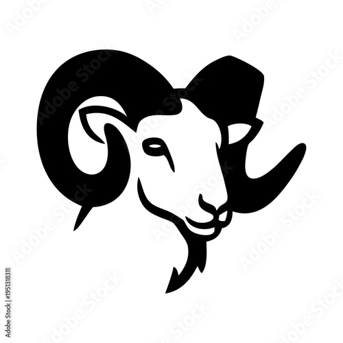 Logotipo con dibujo sencillo con líneas de la cabeza de un carnero vista de perspectiva 