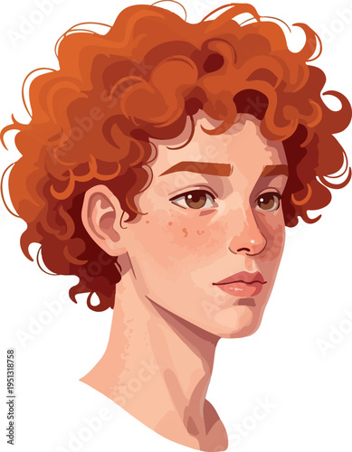Pixel Art Portrait Ginger Curly Haired Person Light Skinned Freckles