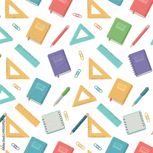 Pixel Art School Supplies Pattern with Books Rulers and Pencils