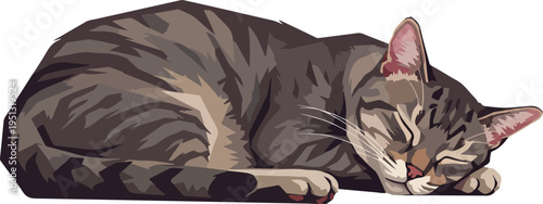 Pixel Art Tabby Cat Sleeping Peacefully Warm Tones Isolated