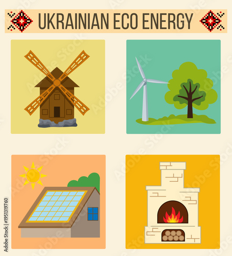 flat set inspired by Ukrainian folk culture and sustainable living the collection features vector illustration isolated on background