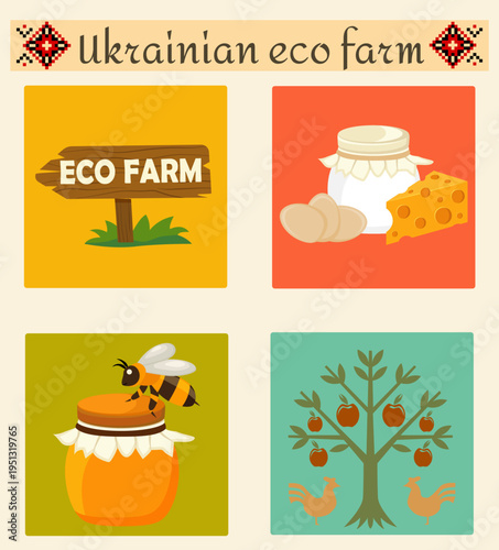 flat set inspired by Ukrainian folk culture and sustainable living the collection features vector illustration isolated on background