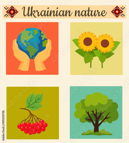 flat set inspired by Ukrainian folk culture and sustainable living the collection features vector illustration isolated on background