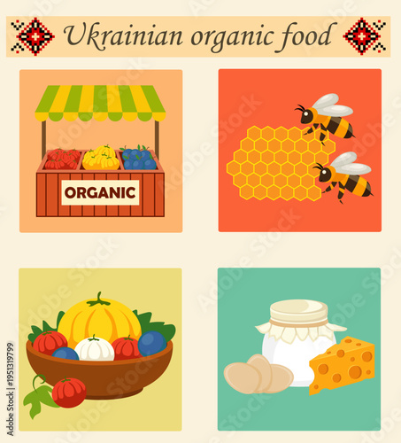 flat set inspired by Ukrainian folk culture and sustainable living the collection features vector illustration isolated on background