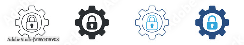 Secure settings icon set. Gear with padlock, system security, privacy protection and configuration concept. Vector illustration.