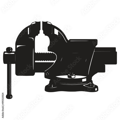 Bench vice tool used for holding objects firmly in place during various tasks and projects in a workshop or garage setting very securely