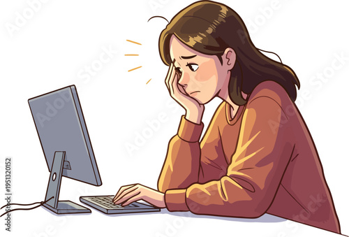 Pixel Art Woman Tired at Computer Burnout Overworked Desk Job Fatigue