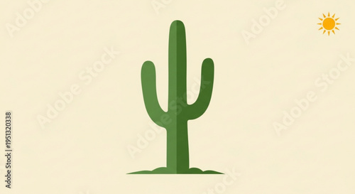 A green cactus plant standing alone in the desert with a bright sun in the background