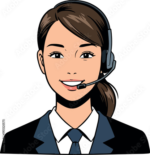 Professional Woman Operator In Black Suit Wearing Headset White Shirt