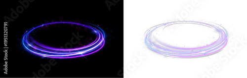 Purple curve shines with strong neon glow and energy. Light trail follows smoothly along the path. Suitable for UI elements and game visuals.