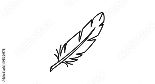 A single black feather icon with quill and barbs on white background symbolizing writing and creativity