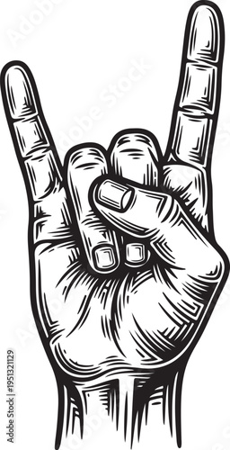 Rock and roll hand sign, hand drawn simple sketch vector illustration