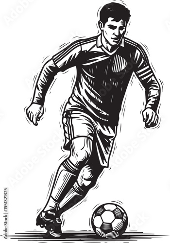 Soccer player, hand drawn simple sketch vector illustration