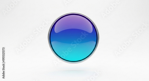 Gradient blue circle with purple top and turquoise bottom shiny reflective surface on white background