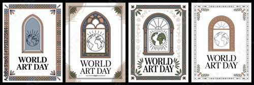 World Art Day with Decorative Window and Arch Illustrations