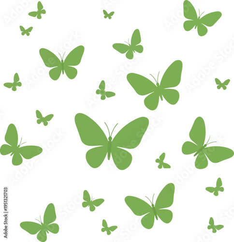 Seamless Pattern Of Green Butterflies Flying On White Background