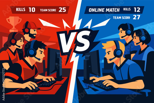 Esports gaming competition pitting two online teams in a battle for victory