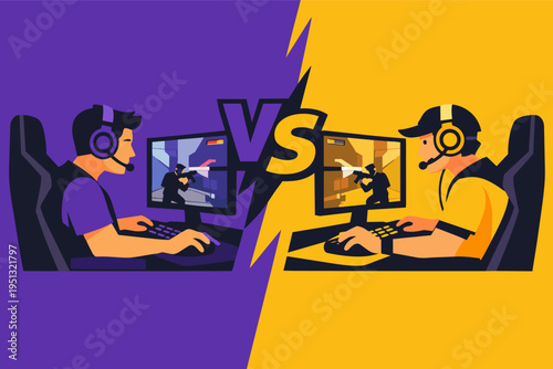 Gamers competing in esports tournament, playing online video games in head-to-head battle