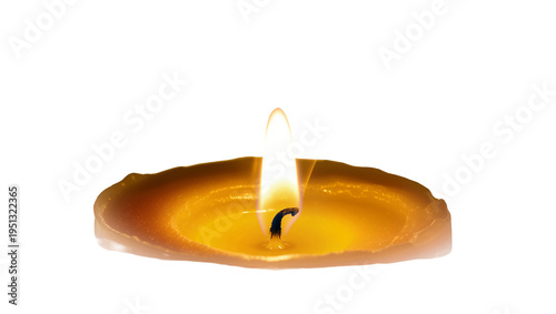 Obraz na plátně Isolated lit yellow wax candle with a bright burning flame casting a gentle and comforting glow