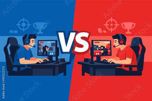 Esports gamers competing online, playing video games in a head to head tournament