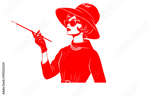 Sophisticated 1960s Film Actress Silhouette, Iconic Hollywood Star Vector Sticker, Elegant Vintage Cinema Fashion Illustration