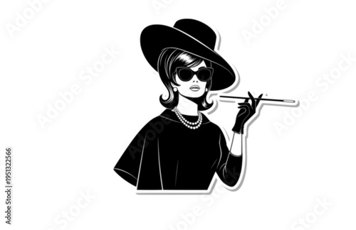 Sophisticated 1960s Film Actress Silhouette, Iconic Hollywood Star Vector Sticker, Elegant Vintage Cinema Fashion Illustration