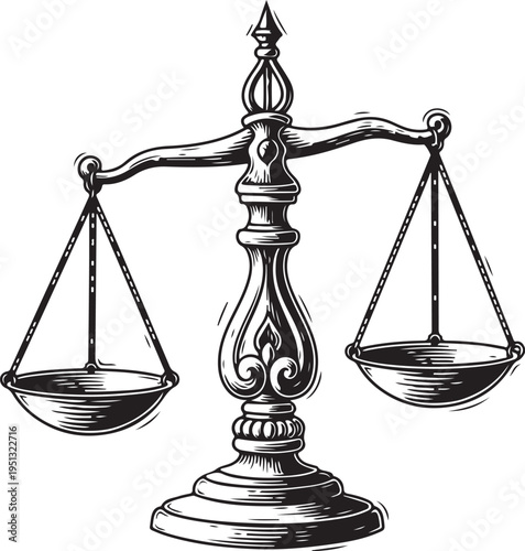 scales of justice, hand drawn simple sketch vector illustration