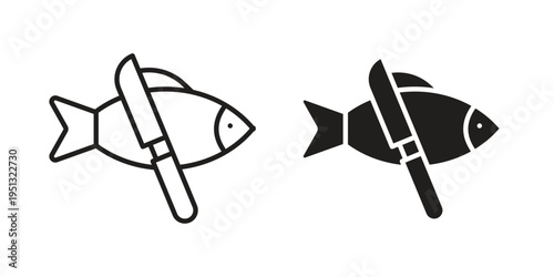 Fish and a knife icon for mobile application, button and website design.