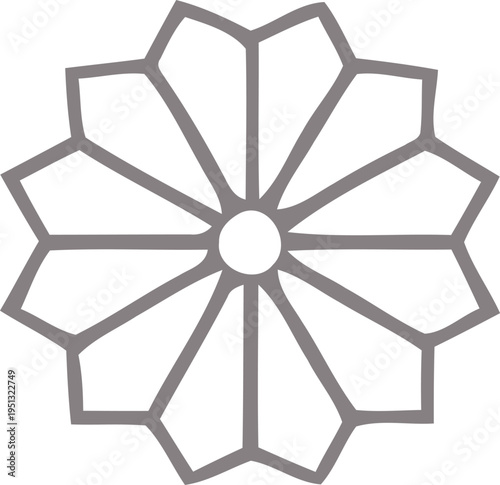 A geometric flower design with multiple petals and lines on a white background