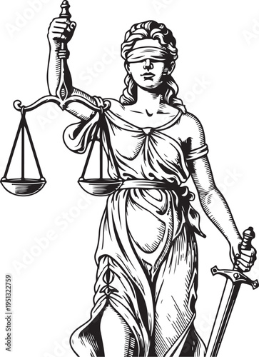 Lady Justice, hand drawn simple sketch vector illustration