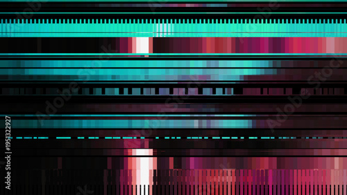 Abstract digital glitch background with distortion effect, bright dynamic strokes, blue and red color lines for design concepts, wallpapers, presentations, posters, prints and web. Vector illustration