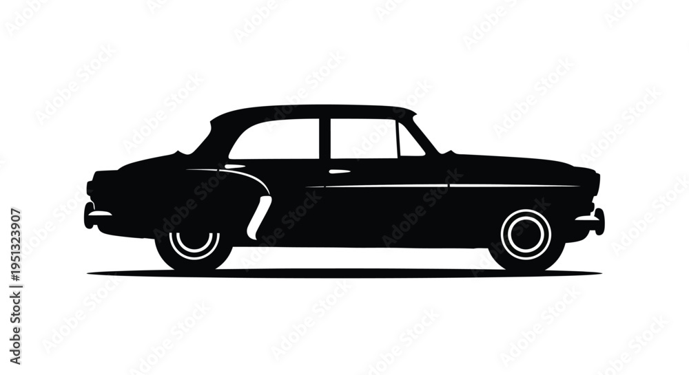 Fototapeta premium Classic american automobile side view in a striking black silhouette