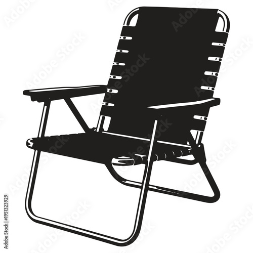 Foldable metal chair with canvas seat and backrest isolated on transparent background for outdoor use and relaxation purposes