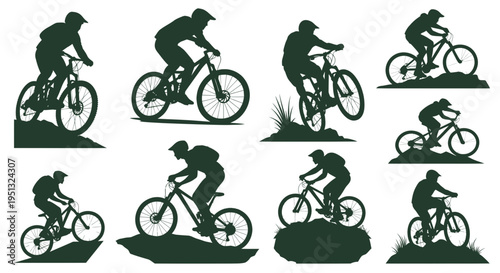 Mountain Biker Silhouettes: Action Poses on Trails
