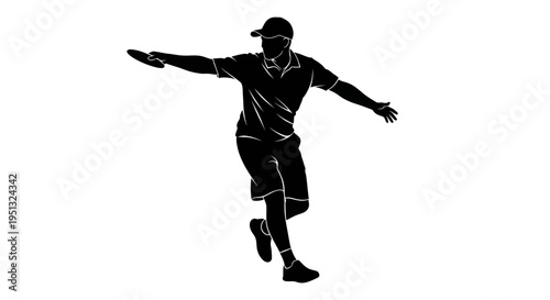 Silhouette of a man playing disc golf, throwing a frisbee, sport concept